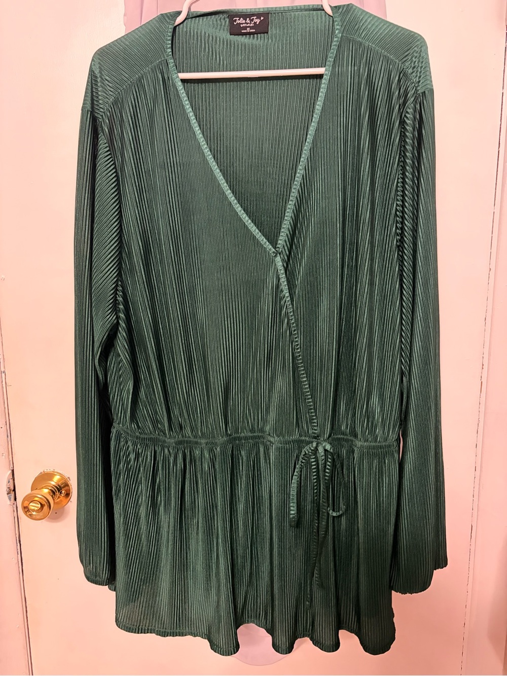 Pleated Green Wrap-Style Women's Blouse